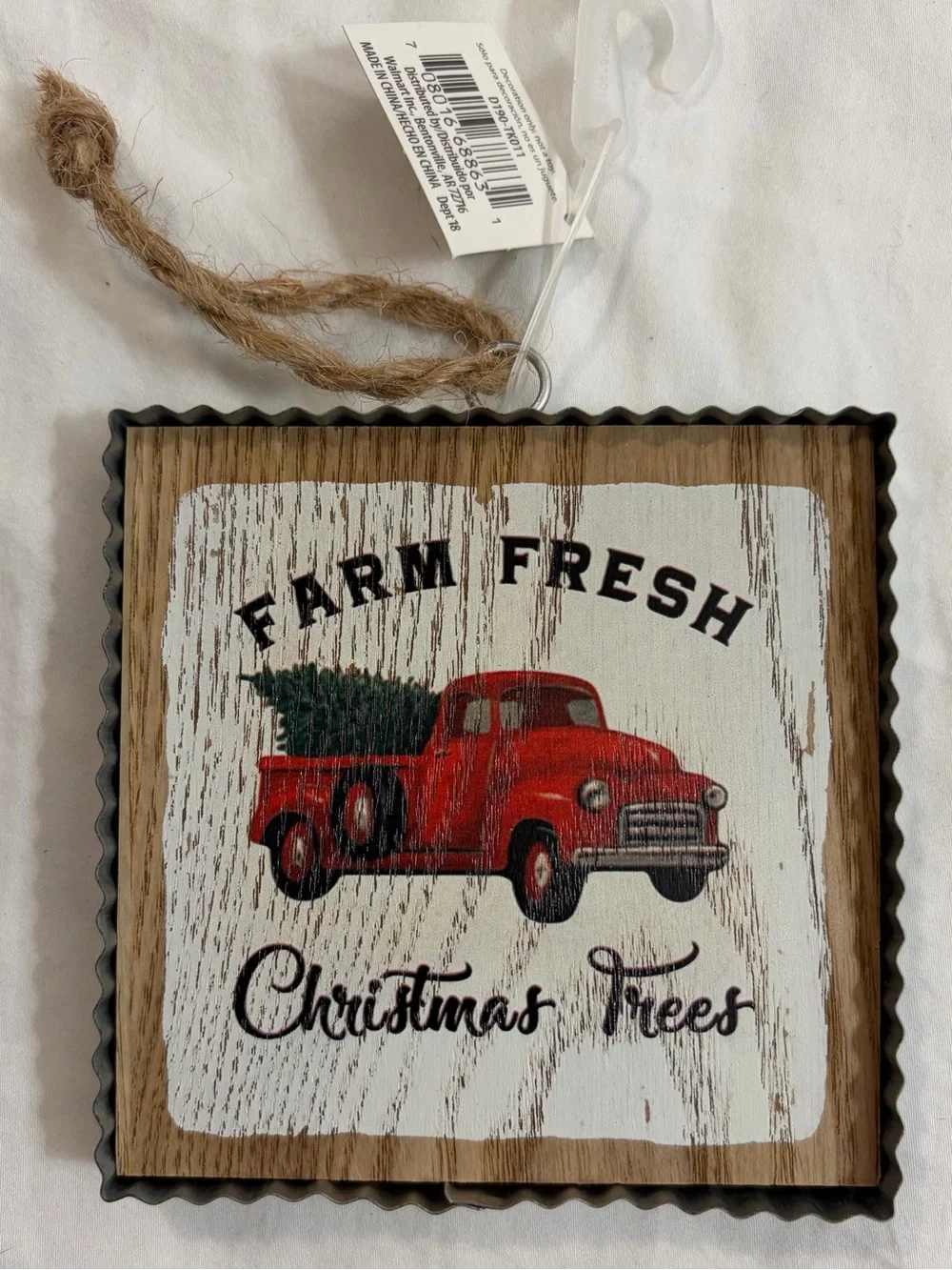 Holiday Time Farm Fresh Christmas Trees Red Truck Hanging Sign Ornament New